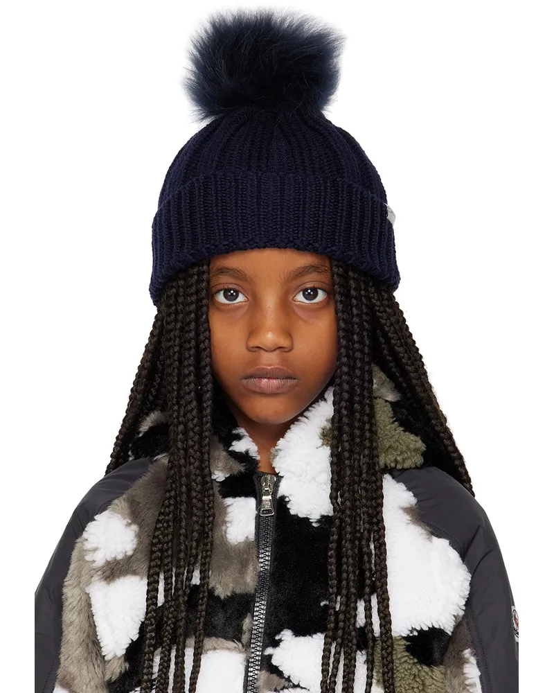 Woolrich Kids Navy Pom Pom Beanie 2