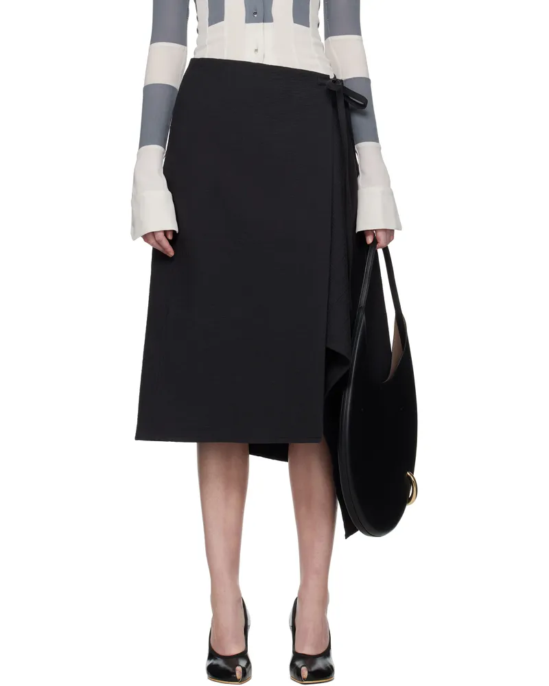 Tory Burch Black Cotton Wrap Midi Skirt Black