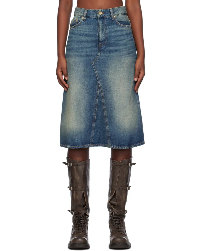 Ganni Blue Heavy Washed Denim Midi Skirt 567
