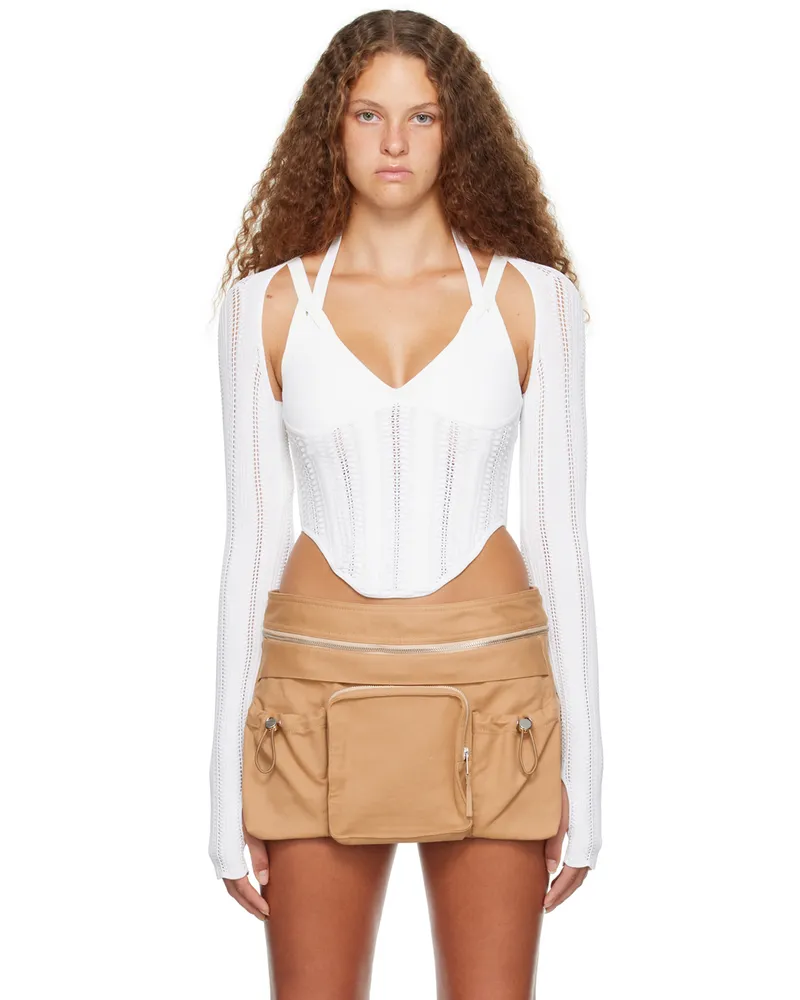 Dion Lee White Snakeskin Column Corset Top White