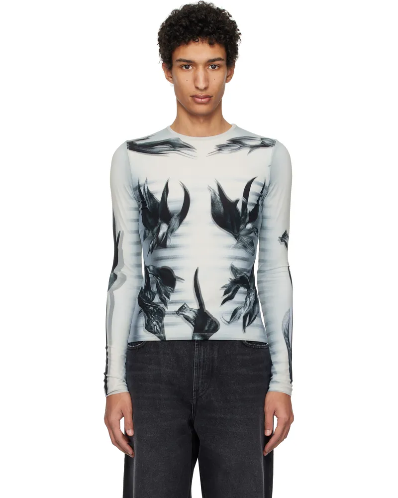 Jean Paul Gaultier Off-White & Navy Flower Body Morphing T-shirt 010200-white