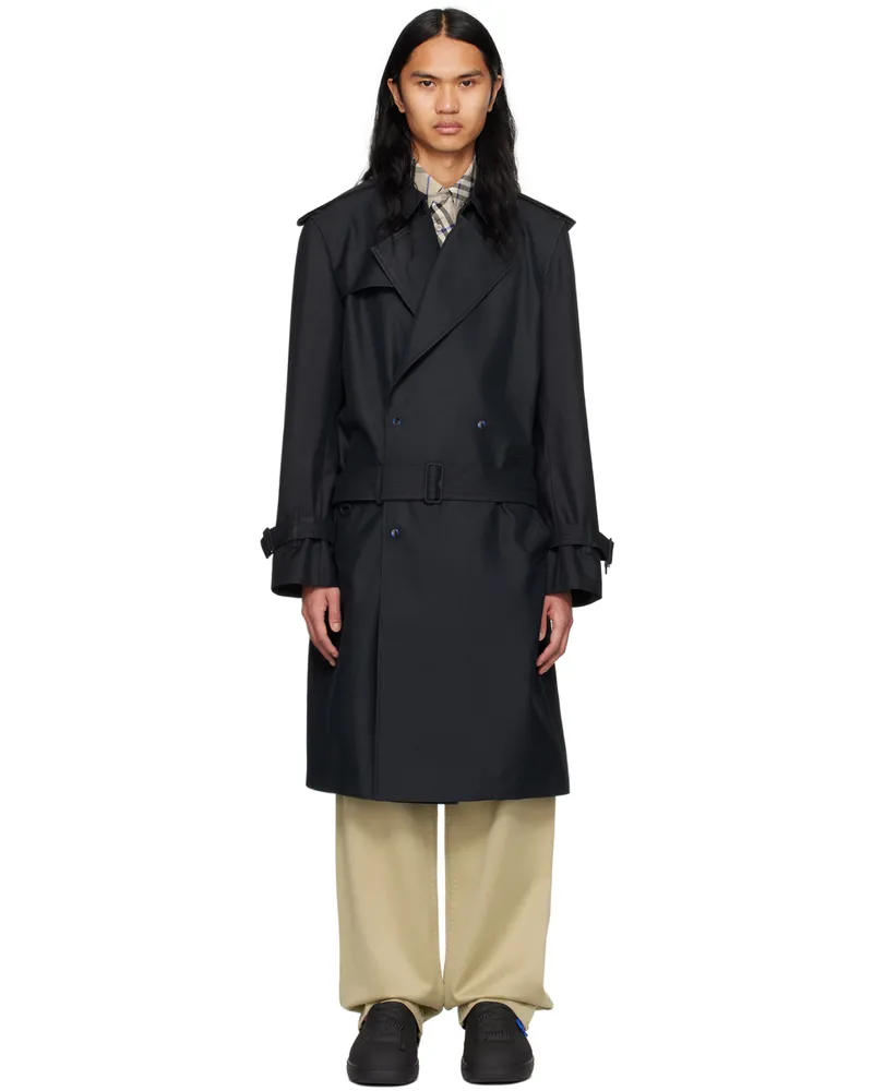 Burberry Black Long Trench Coat Black