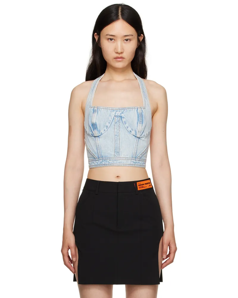 Heron Preston Blue Paneled Denim Tank Top Light