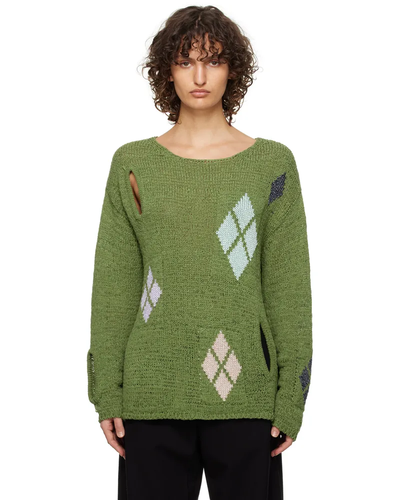 OPEN YY Green Argyle Sweater Green