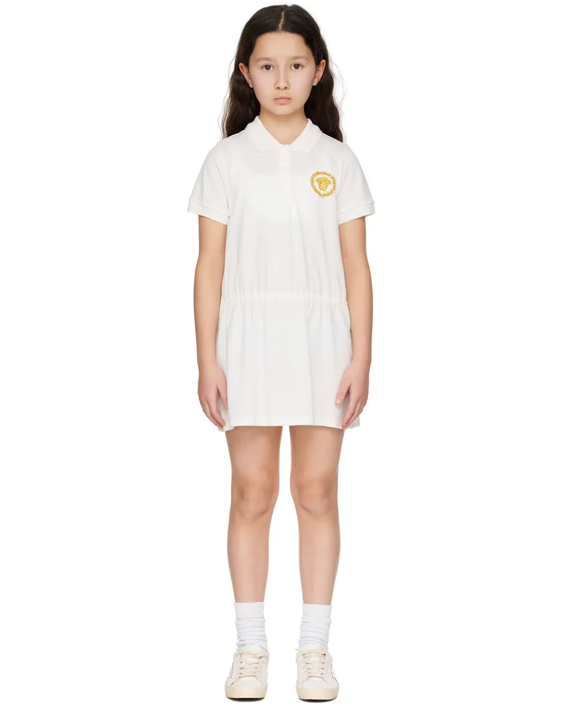 Versace Kids White Short-Sleeved Polo Dress 2w110-bianco+oro