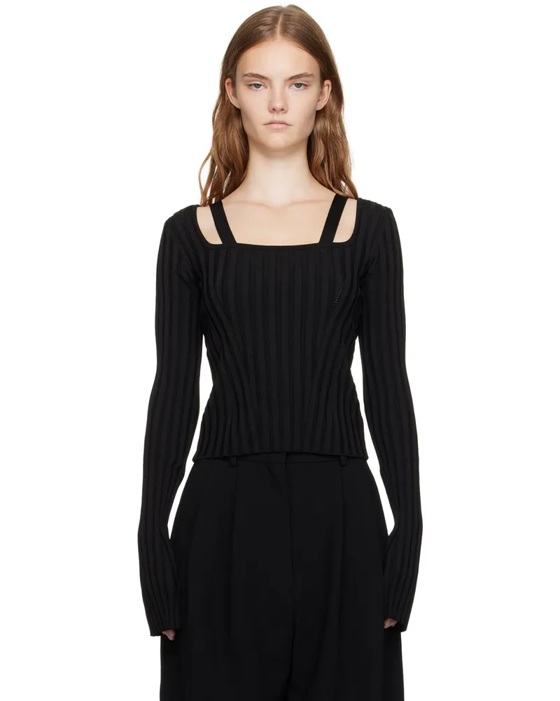 RECTO Black Scoop Neck Fitted Sweater Black