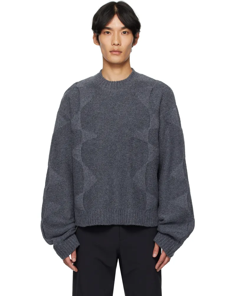 Heliot Emil Gray Cropped Spiral Knit Sweater Wool