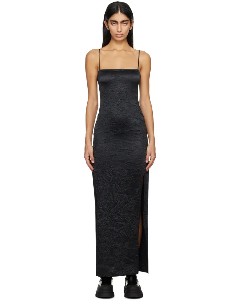 Ganni Black Crinkled Maxi Dress 099