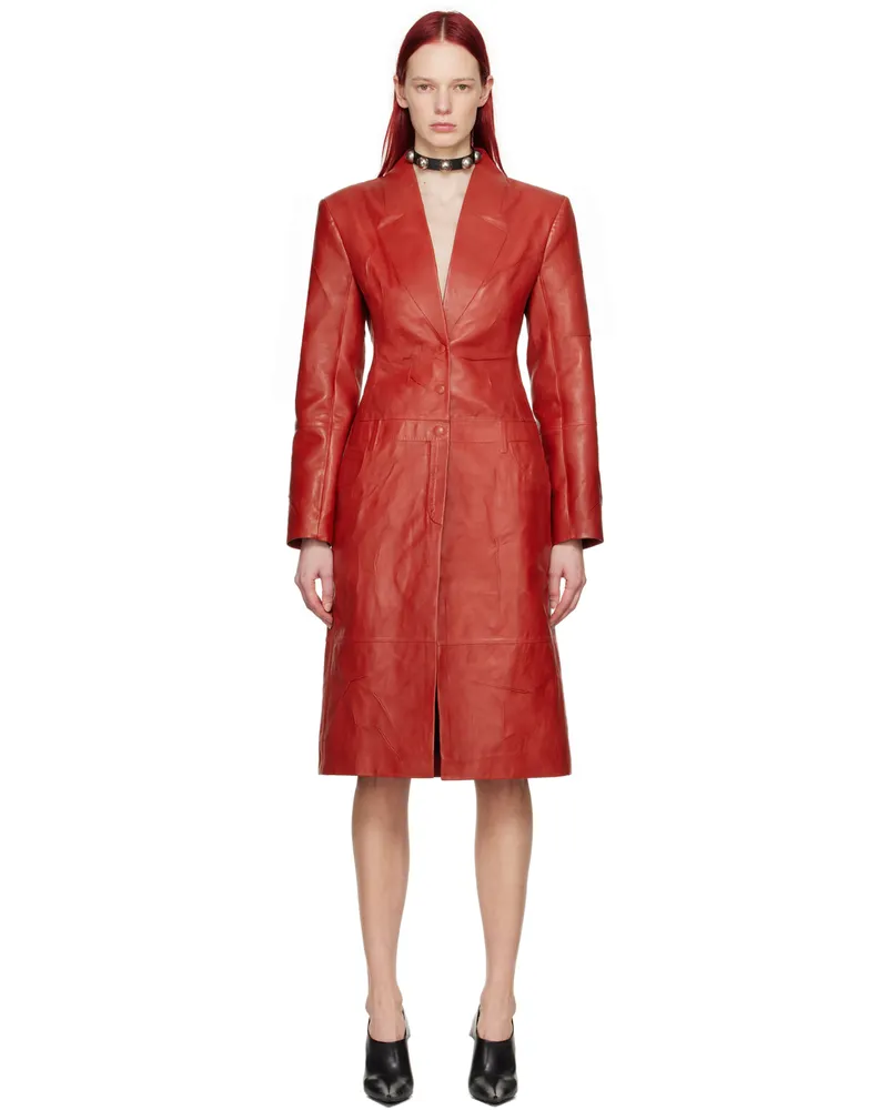 Acne Studios Red Pinched Seams Leather Coat Ack