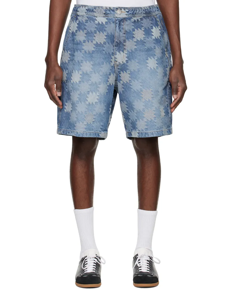 SOLID HOMME Blue Graphic Pattern Denim Shorts 724l