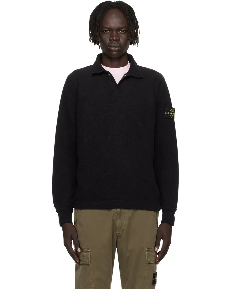 Stone Island Black 6100054 Vanisé Brushed Heavy Cotton Jersey Polo V0029