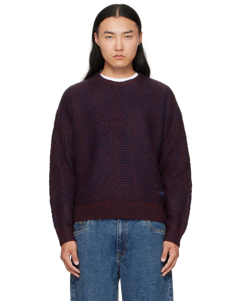 Dime Burgundy Mohair Wave Knit Sweater Burgundy