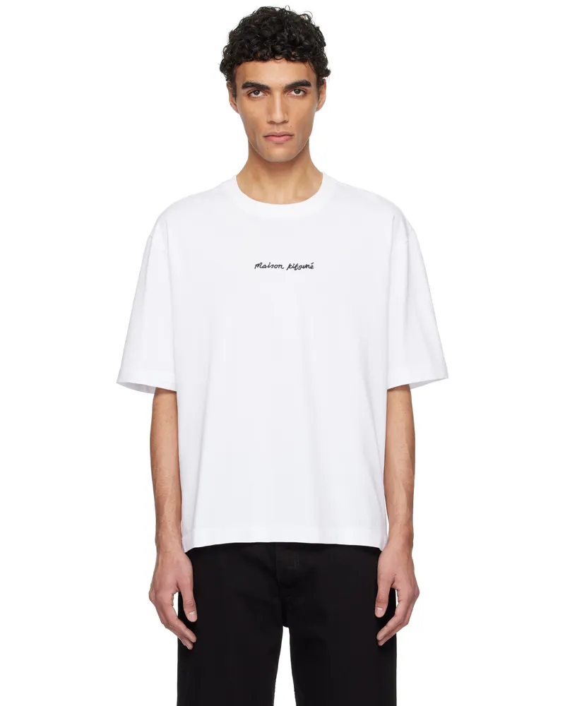 Kitsuné White 'Maison Kitsuné' Line Handwriting Oversize T-shirt P100