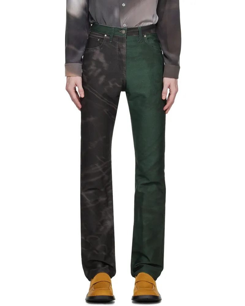 SERAPIS Green & Black Paneled Jeans Print