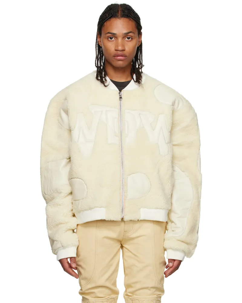 WHO DECIDES WAR Off-White 'WDW' Digi Shearling Bomber Jacket Ivory