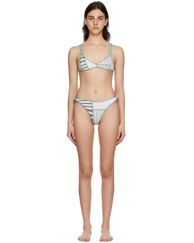 Luna Del Pinal SSENSE Exclusive White Polyester Stripe Bikini White