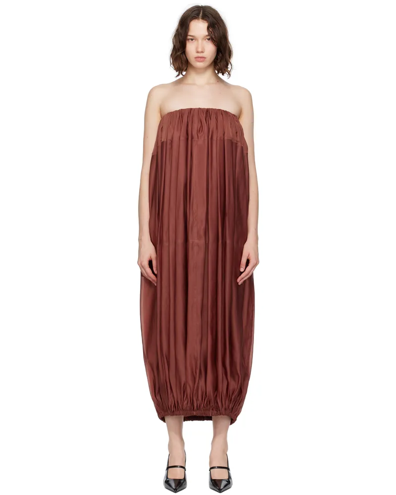 Ferragamo Burgundy Voluminous Bustier Maxi Dress Brick
