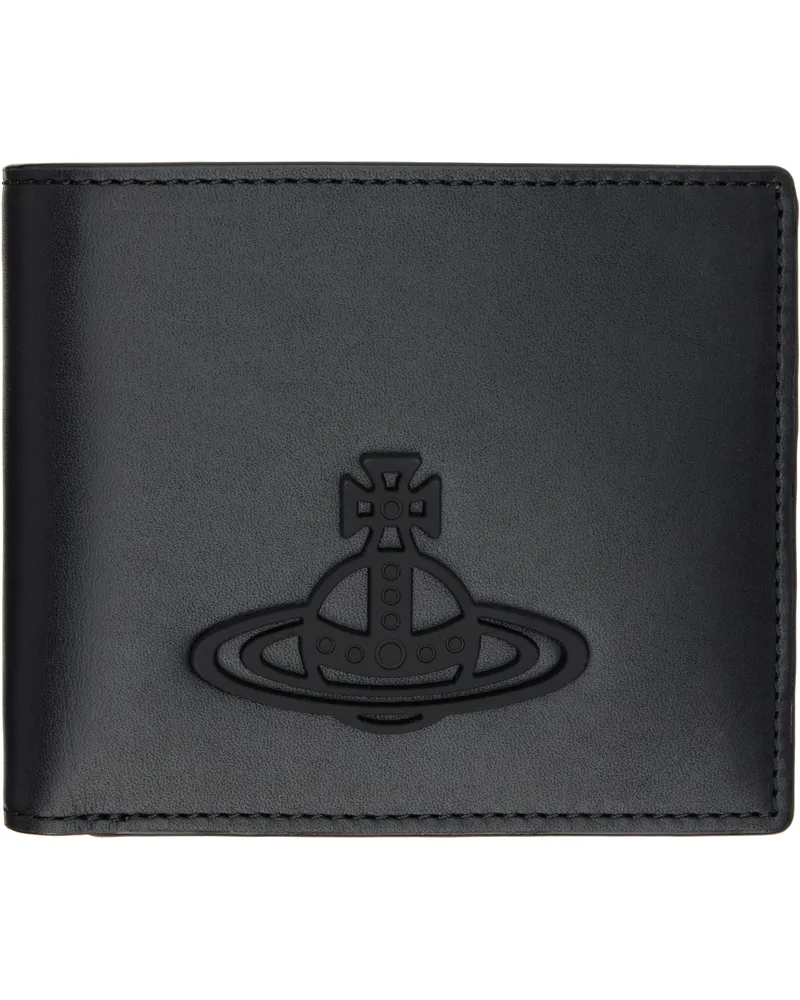 Vivienne Westwood Black Aluminium Leather Orb Bifold Wallet Ss25-n401
