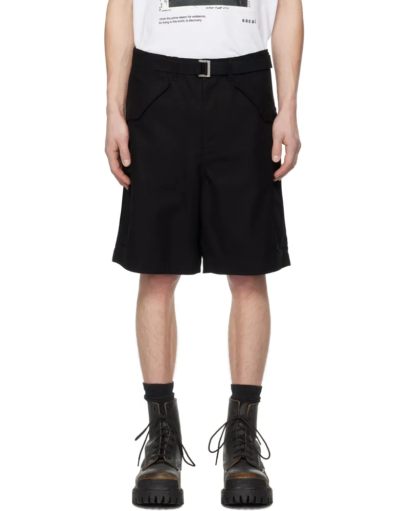 Sacai Black Cotton Twill Shorts 001