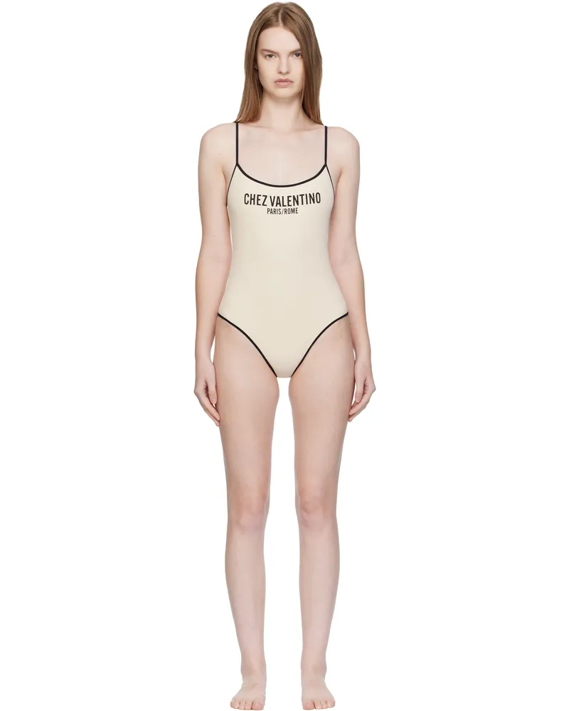 Valentino Garavani Off-White Lycra Piqué Swimsuit R8e