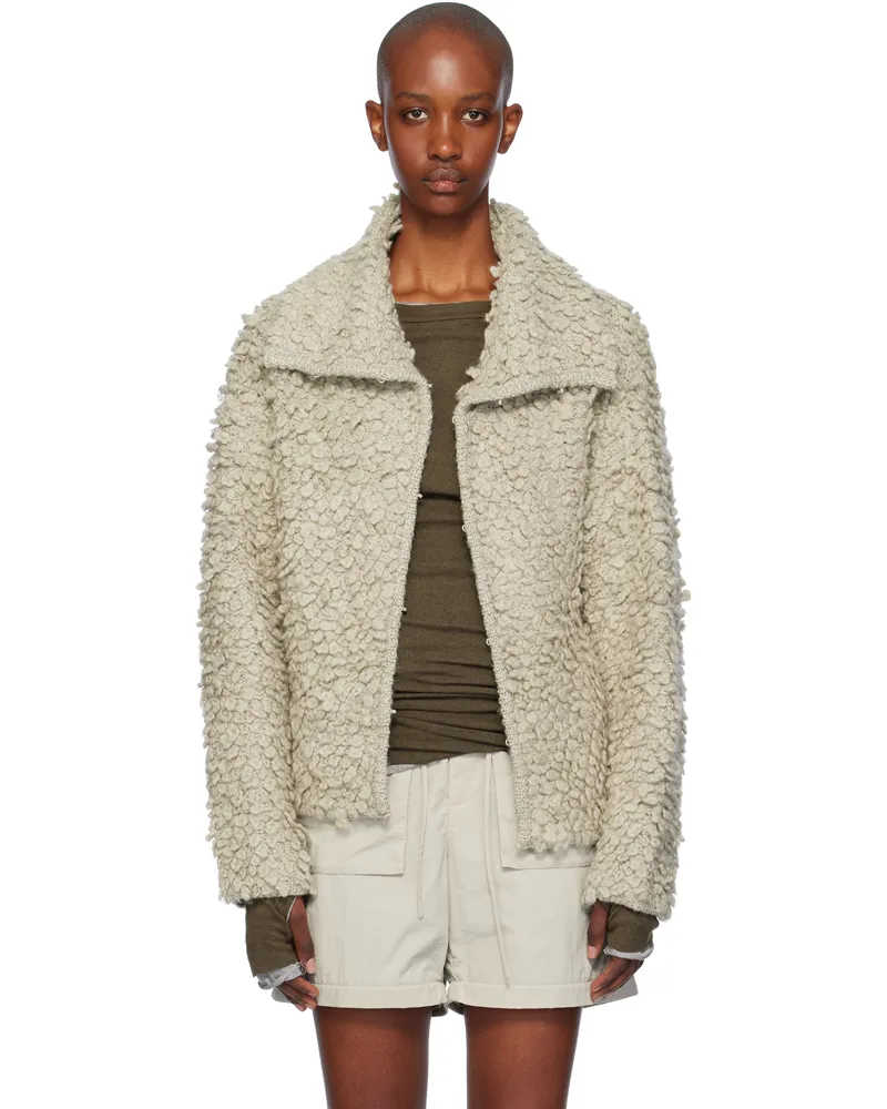 OPEN YY Beige Loopy Knit Cardigan Khaki