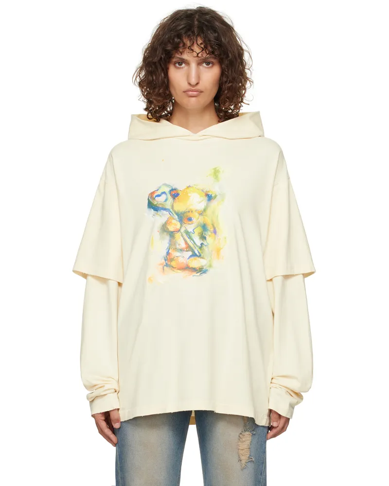 WE 11 DONE Beige Teddy Bear Layered Hoodie Beige