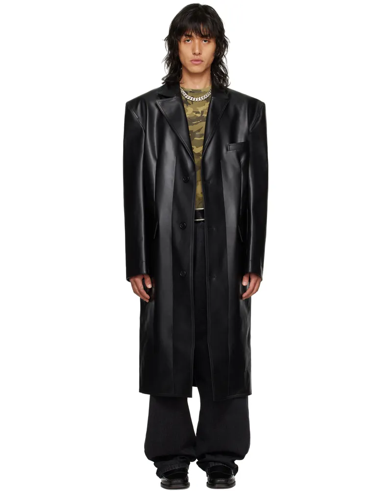 LU'U DAN Black Notched Lapel Faux-Leather Coat Black