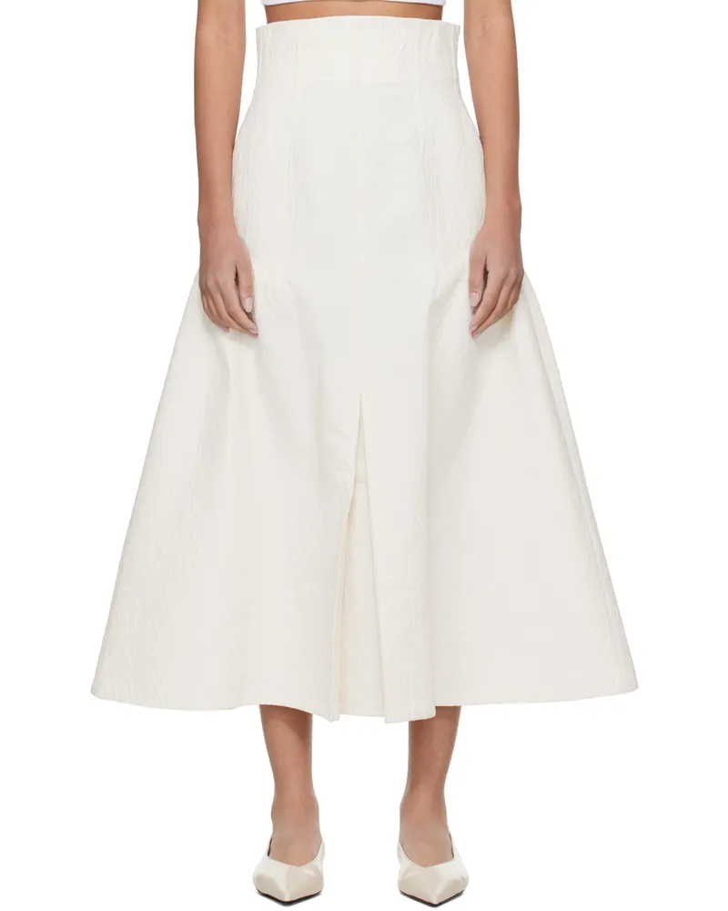 Mame Kurogouchi Off-White Box Pleat Maxi Skirt White
