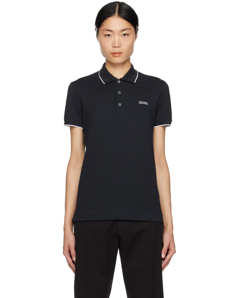 Ermenegildo Zegna Navy Embroidered Polo Shirt B09