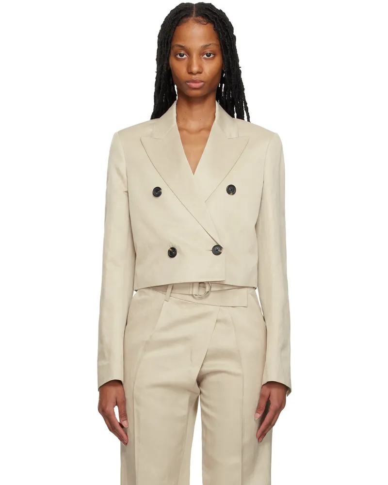 Helmut Lang Beige Cropped Blazer Linen