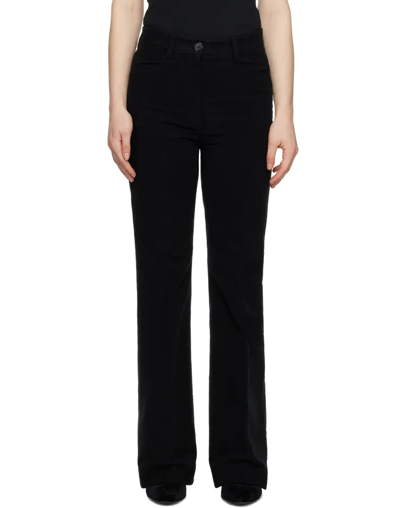 Totême Black Flared Moleskin Trousers Black