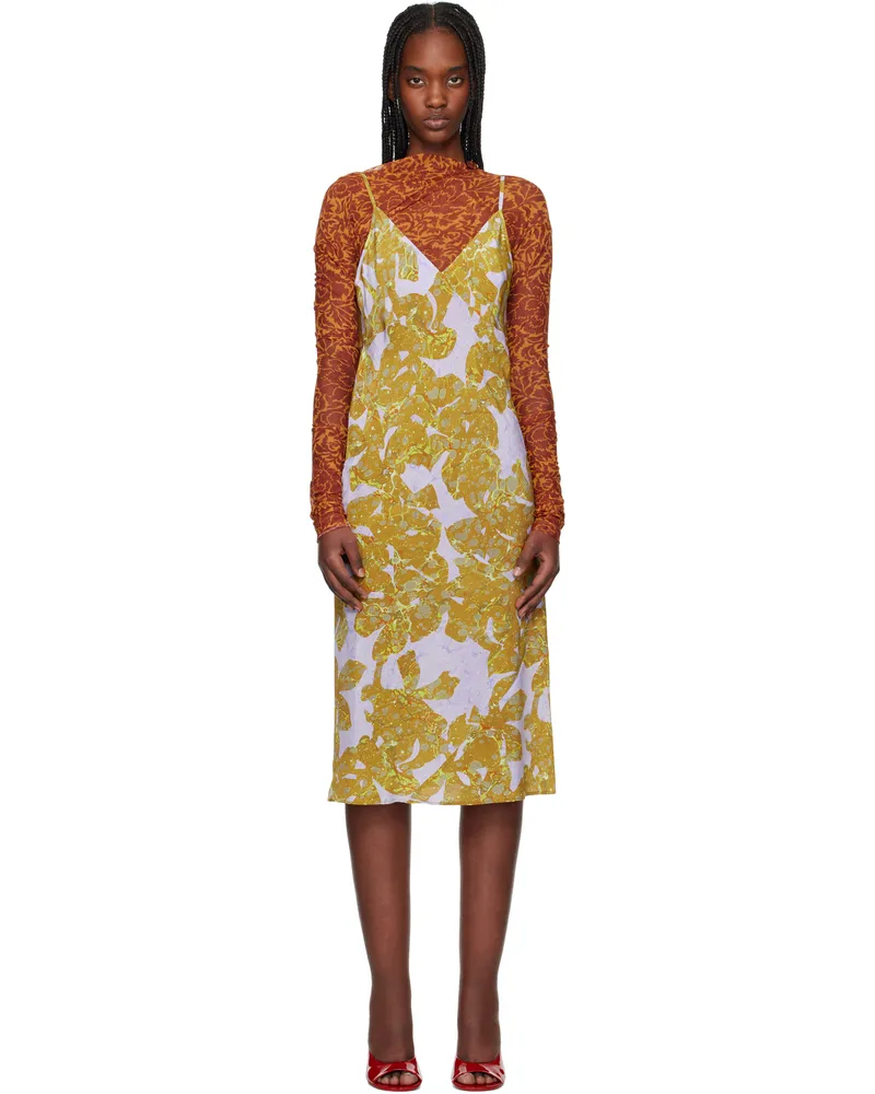 Dries van Noten Yellow & Purple Sheer Midi Dress 205