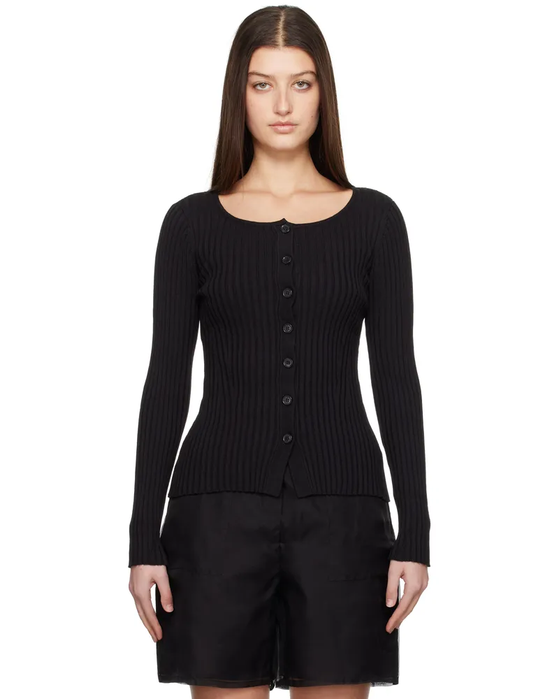 Silk Laundry Black Ribbed Kia Cardigan Black