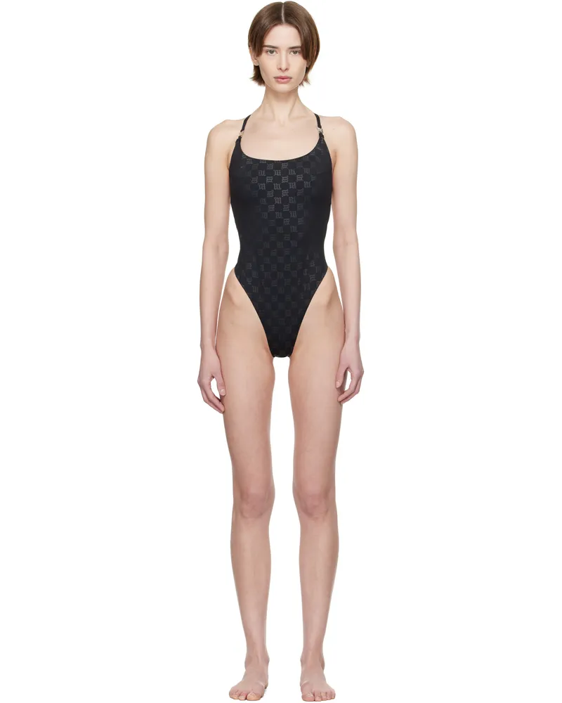 MISBHV Black Signature Monogram One-Piece Swimsuit Black