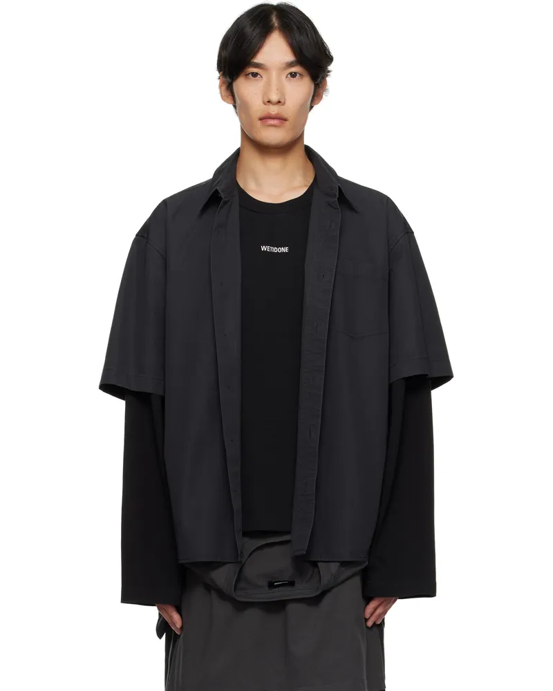 WE 11 DONE Gray & Black Logo Long-Sleeved Layered Shirt Charcoal