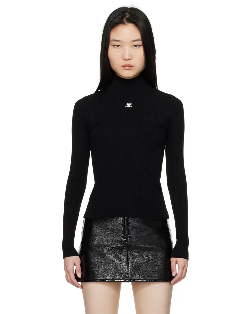 Courrèges Black Reedition Rib Knit Mock Neck Sweater 9999