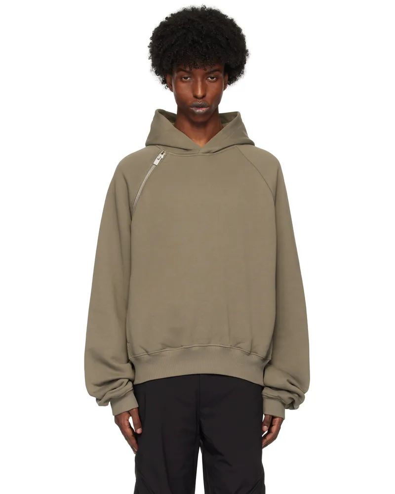 Heliot Emil Khaki Sequence Zip Hoodie Dusty