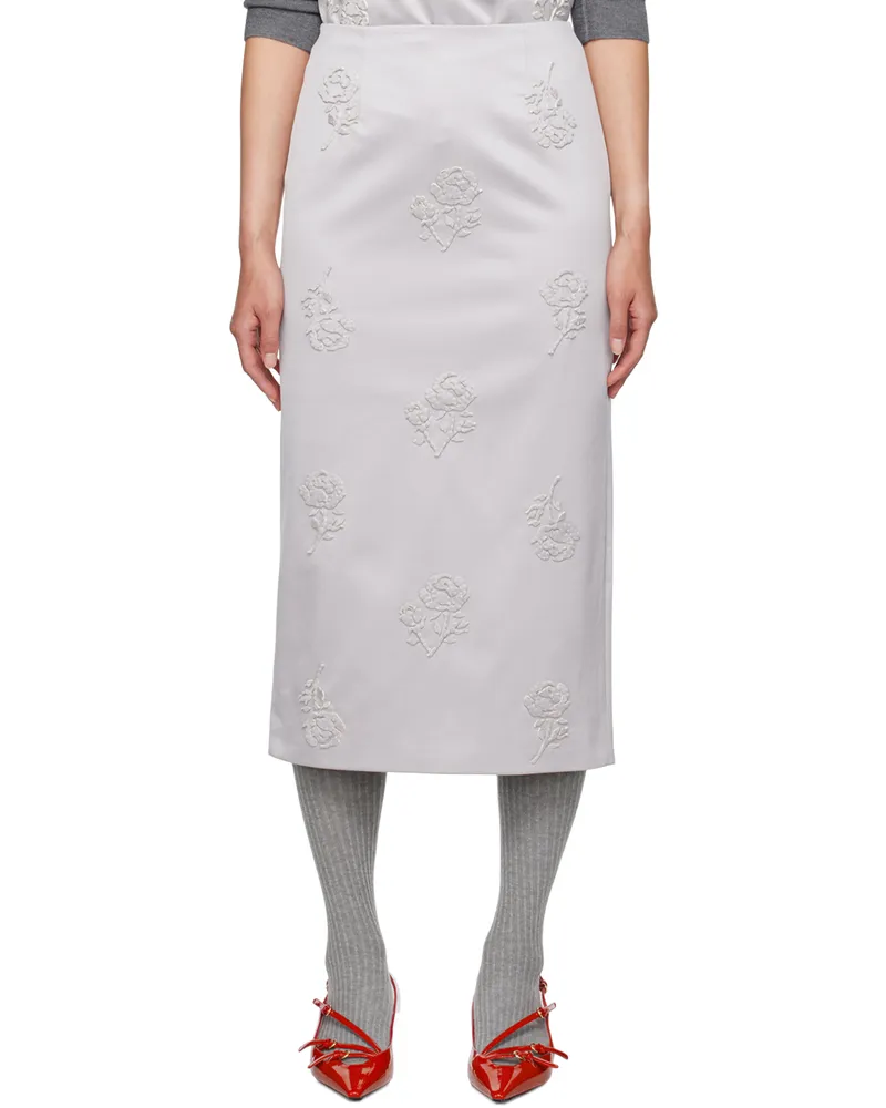 SHUSHU/TONG Gray Appliqué Midi Skirt Sv100