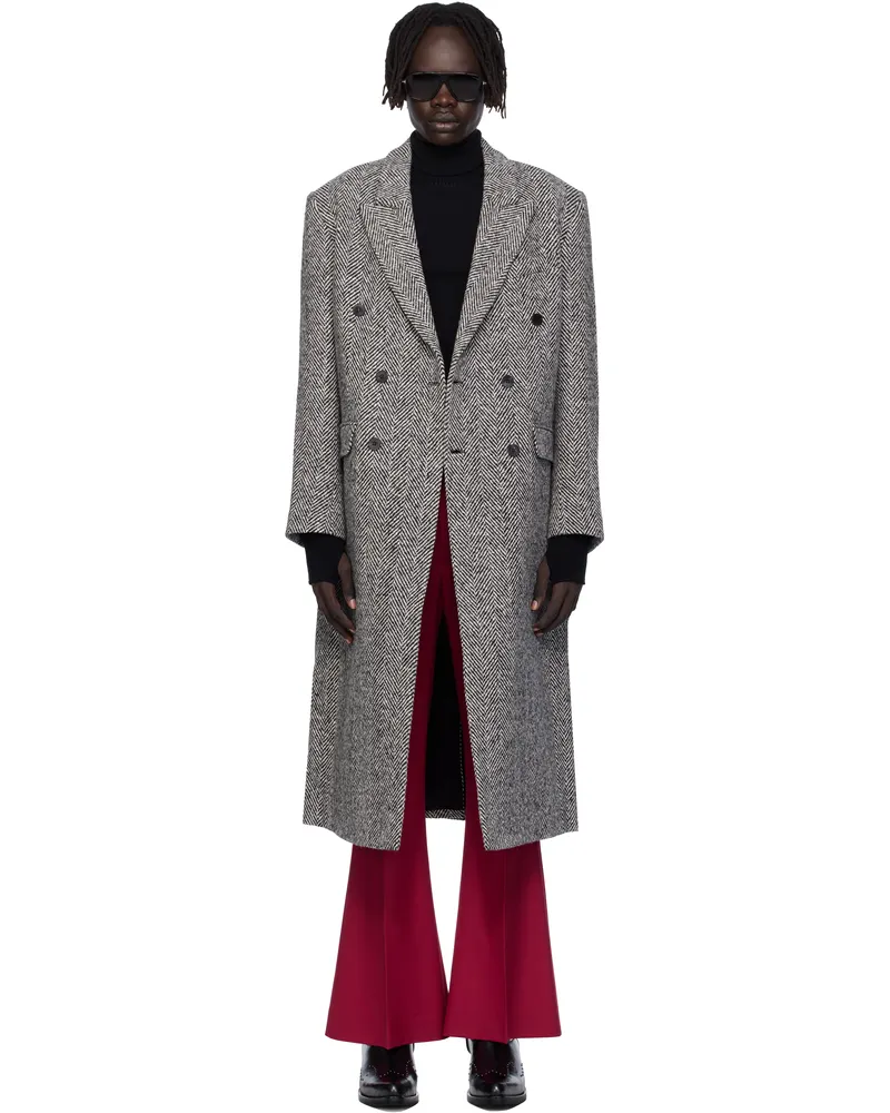 Ernest W. Baker Black & White Double-Breasted Coat Herringbone