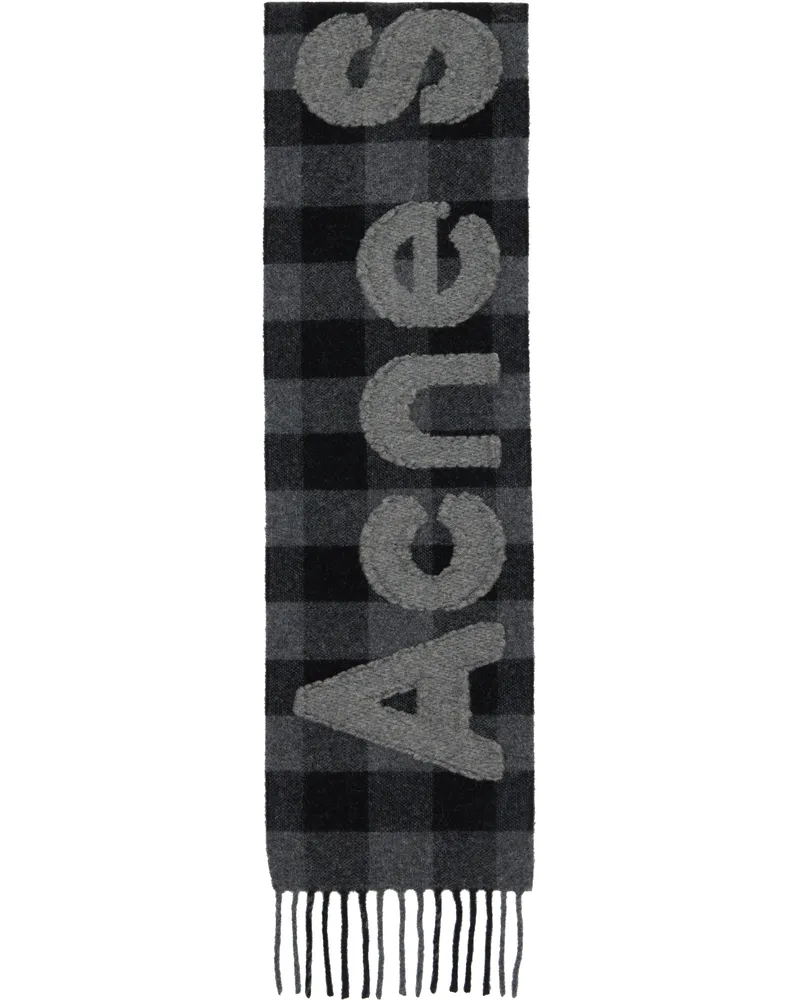 Acne Studios Black & Gray Check Logo Scarf Aik