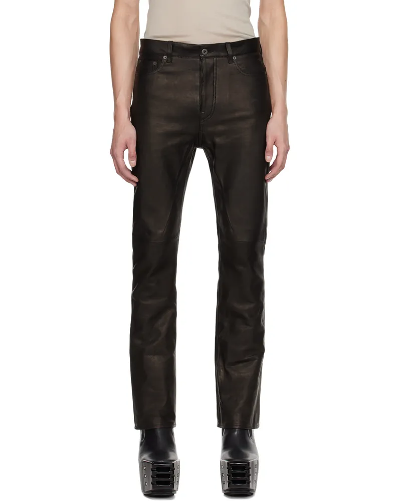Rick Owens Black Jim Cut Leather Pants 09