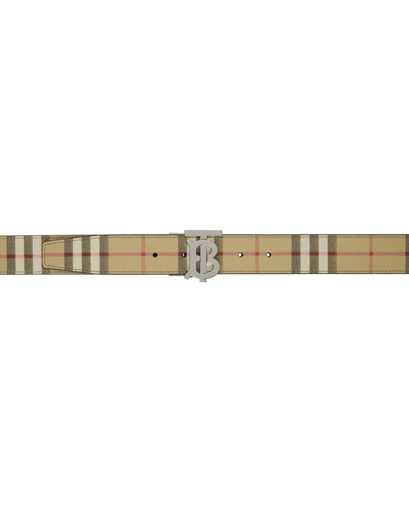 Burberry Beige & Black Check & Leather Reversible 'TB' Belt Archive