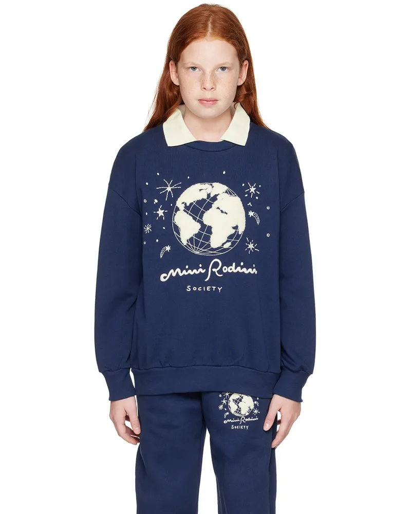 Mini Rodini Kids Blue 'Mini Rodini Society' Embroidered Sweatshirt 60
