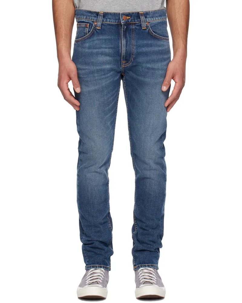 Nudie Jeans Blue Lean Dean Jeans Troubled