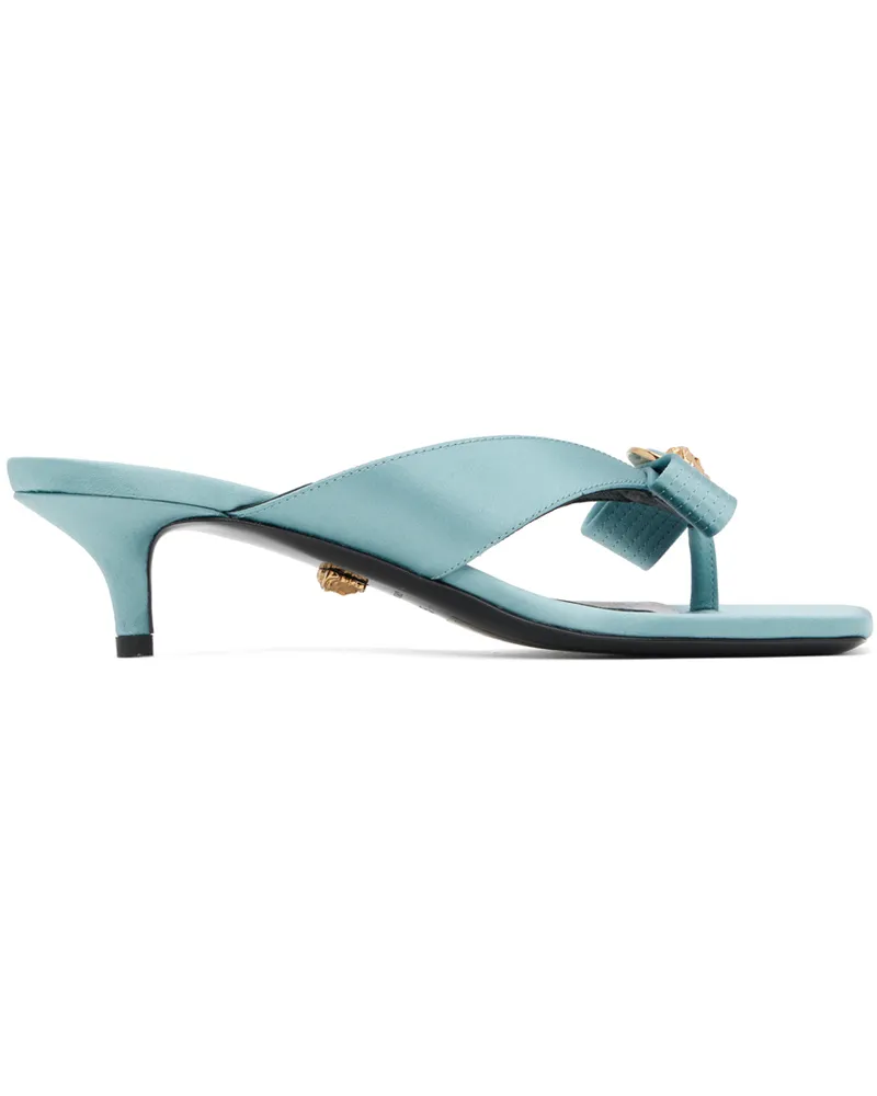 Versace Blue Gianni Ribbon Low Satin Mules 1v59v-forget