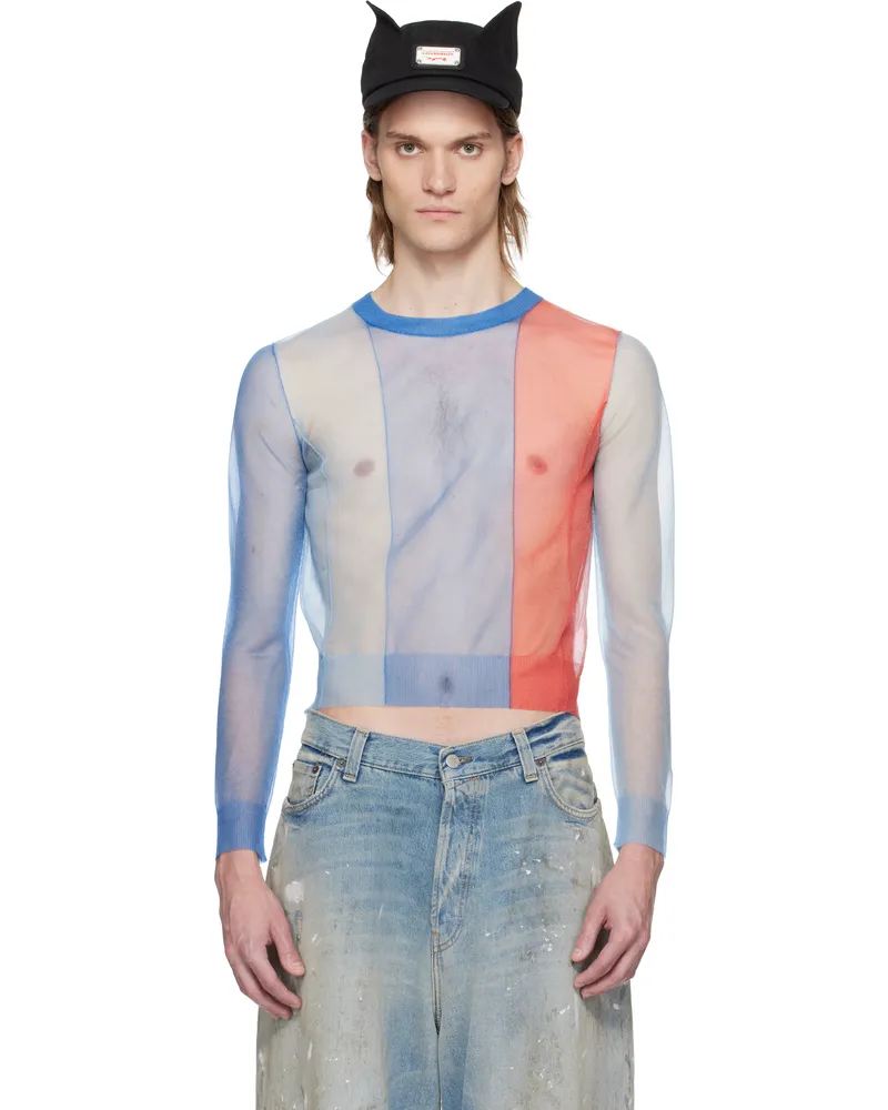 Charles Jeffrey Loverboy Blue Sheer Sweater Blue