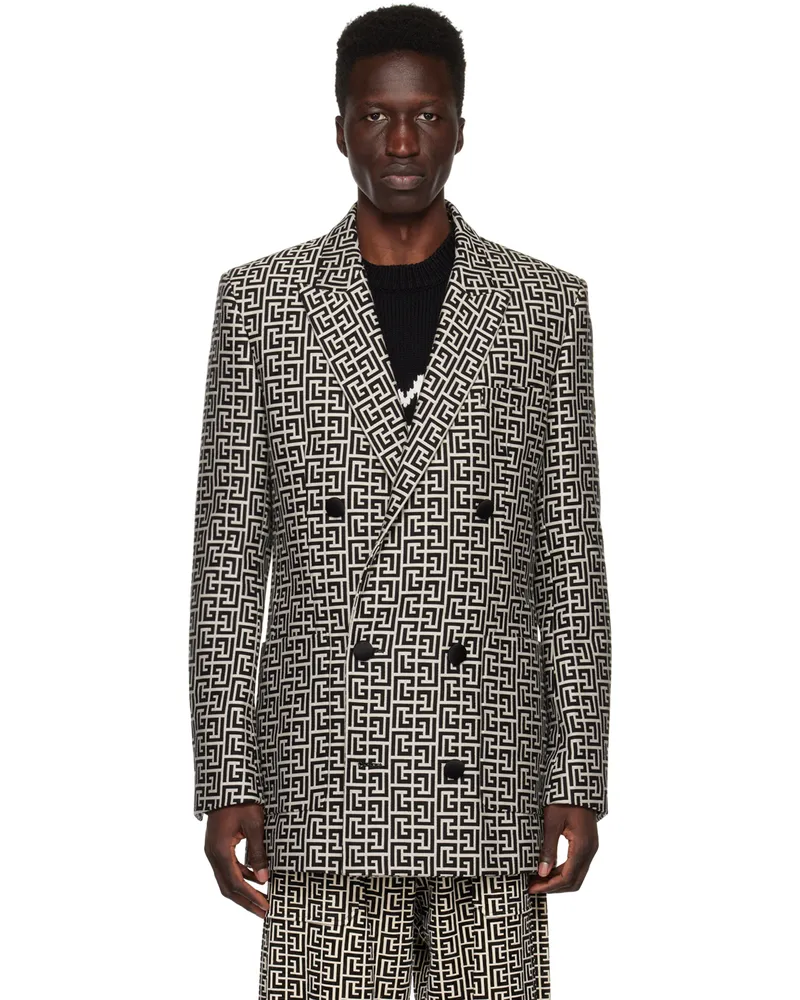Balmain White & Black Monogram Blazer Gfe