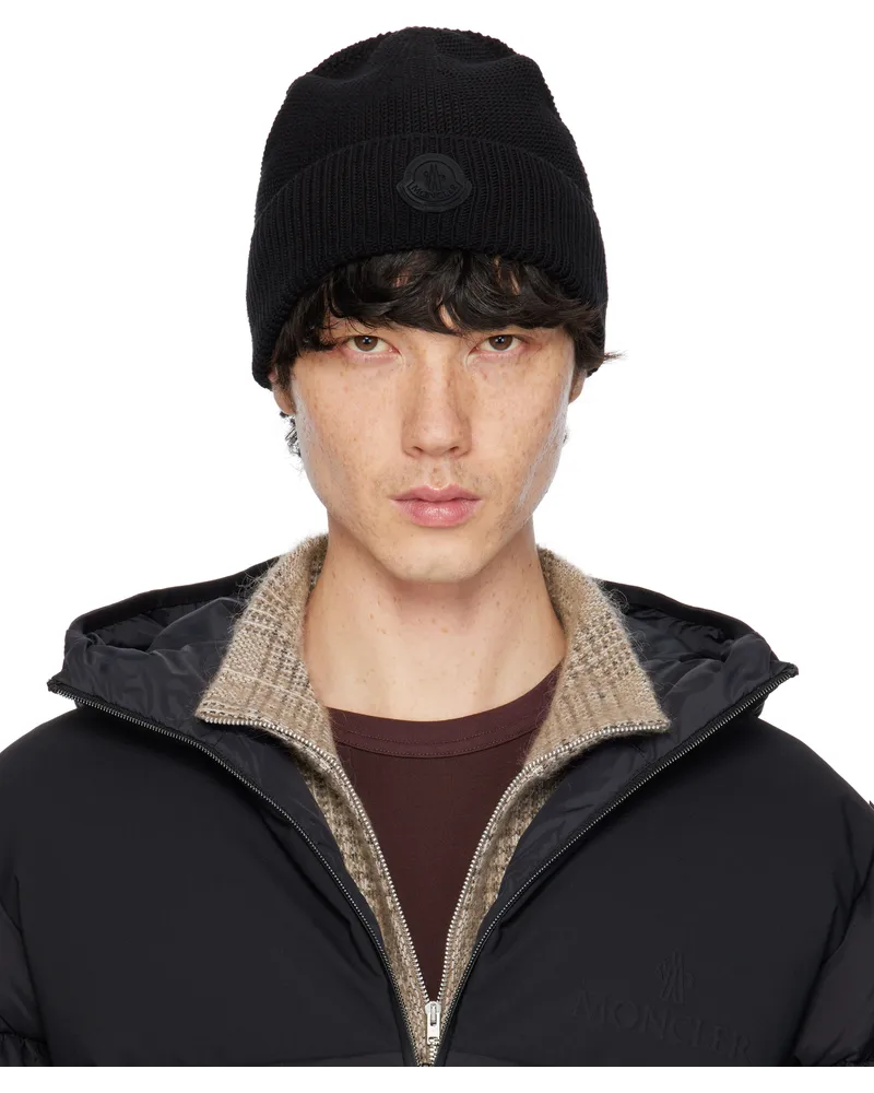 Moncler Black Logo Patch Beanie 999