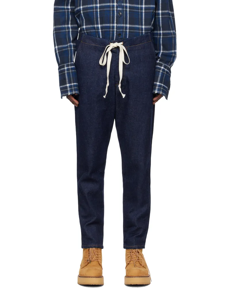 Greg Lauren Blue Drawstring Jeans Blue