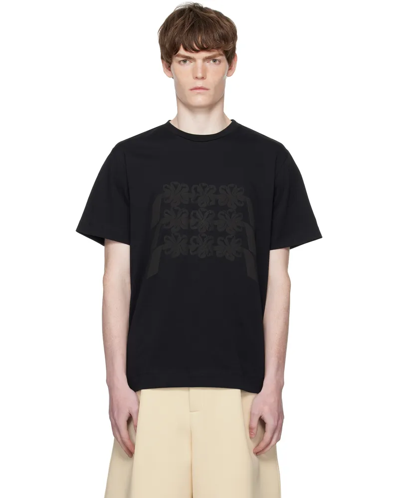 Simone Rocha Black Ribbon Daisy Chain Print T-shirt Black